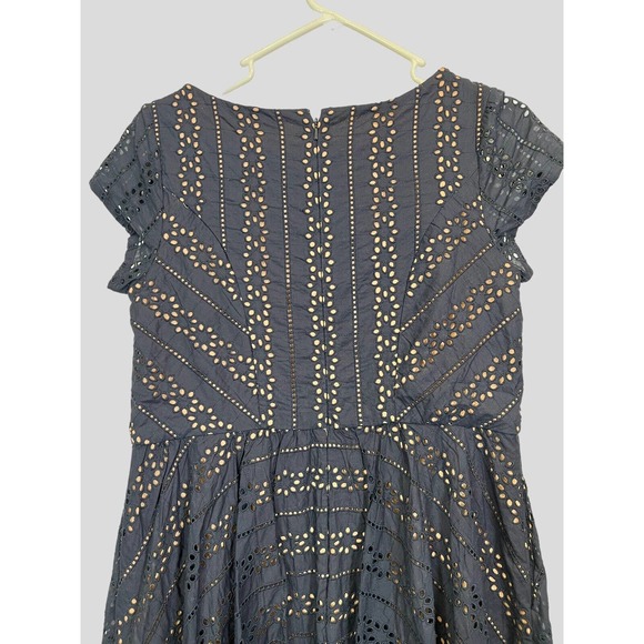 eShakti Navy Blue Eyelet Dress Short Sleeve Fit& Flare Cocktail READ DESCRIPTION - Picture 10 of 14